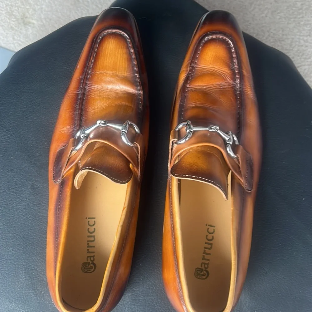 Carrucci Loafers Cognac / Burnished Brown Horsebit Buckle Size 11